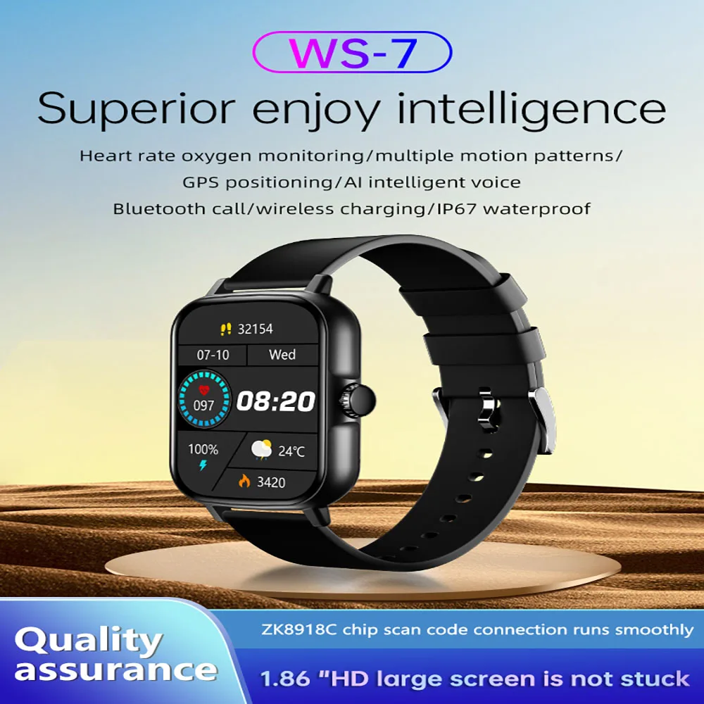 

Умные часы WS-7 для мужчин и женщин, умный фитнес-браслет, спортивный браслет, пульсометр, измерение артериального давления, Водонепроницаемые многофункциональные часы