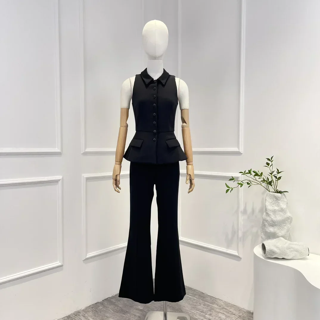 Black Sleeveless Waist Vest and Flare Pants Set Solid Intellectual 2023 New High Quality Casual Women Clothing
Black Sleeveless Waist Vest and Flare Pants Set Solid Intellectual 2023 New High Quality Casual Women Clothing