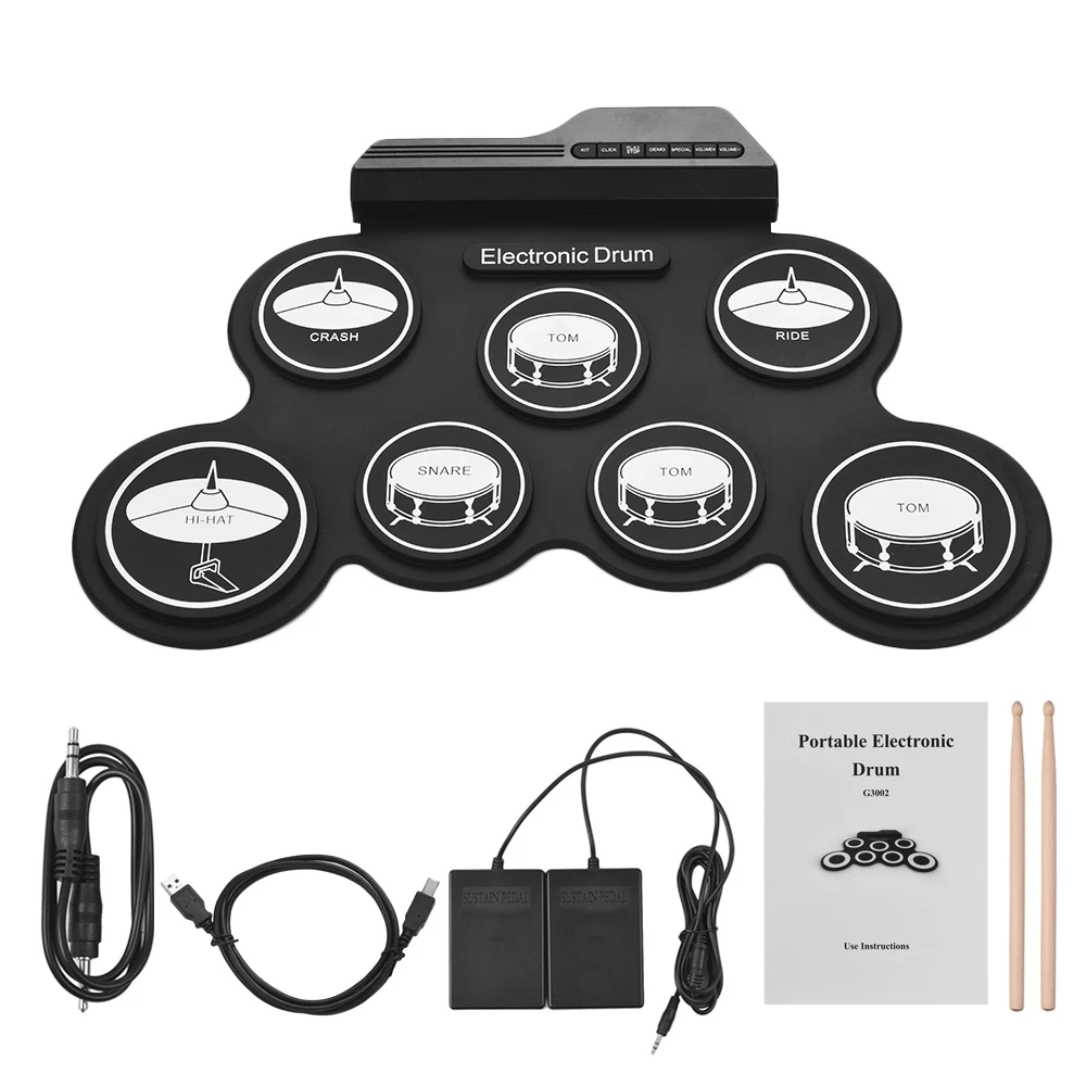 Portable Digital USB 7/9 Pads Roll Up Drum Electronic Drum Set Silicone Electric Drum Pad Kit With DrumSticks Foot Pedal.
Portable Digital USB 7/9 Pads Roll Up Drum Electronic Drum Set Silicone Electric Drum Pad Kit With DrumSticks Foot Pedal.