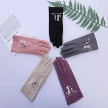 Autumn And Winter Thin Gloves Cartoon Cat Embroidery Young Students Cute Gloves Women Warm Touch Screen Mittens Wholesale T99