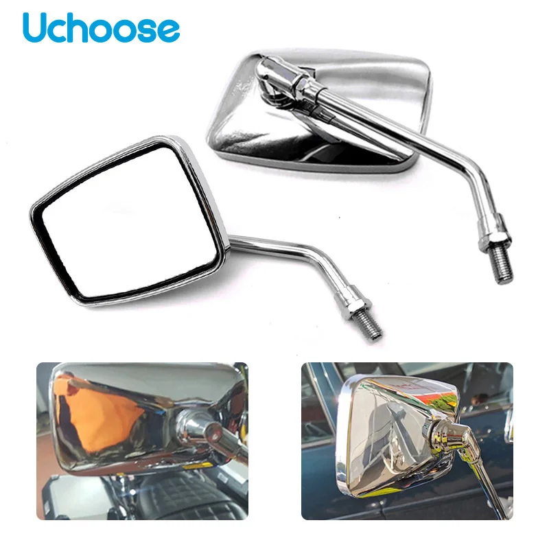 

1Pair Universal Rectangle Motorcycle Rearview Mirrors 10mm Chrome retrovisor de moto mirror For Honda Scooter E-Bike Handsome