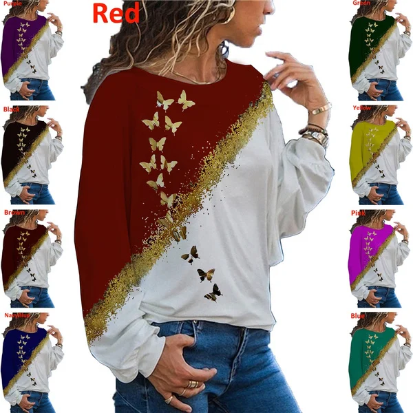 Spring and Summer New Fashion Women's Butterfly Printed Casual Loose Plus Size Long Sleeve O-neck Top Women Long Sleeve T Shirt
Spring and Summer New Fashion Women's Butterfly Printed Casual Loose Plus Size Long Sleeve O-neck Top Women Long Sleeve T Shirt