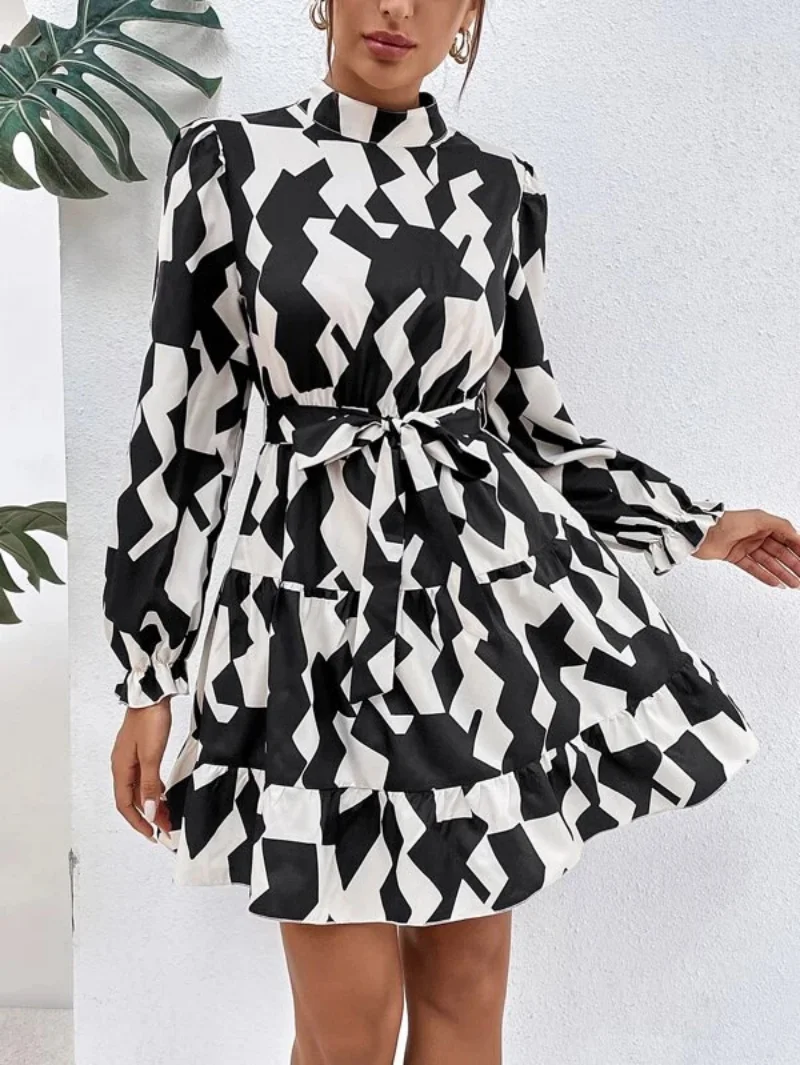 Fashion Geometric Print Dress Women Autumn 2022 Elegant Turtleneck Ruffle Party Dresses Office Lady Casual Slim A-line Dress
Fashion Geometric Print Dress Women Autumn 2022 Elegant Turtleneck Ruffle Party Dresses Office Lady Casual Slim A-line Dress