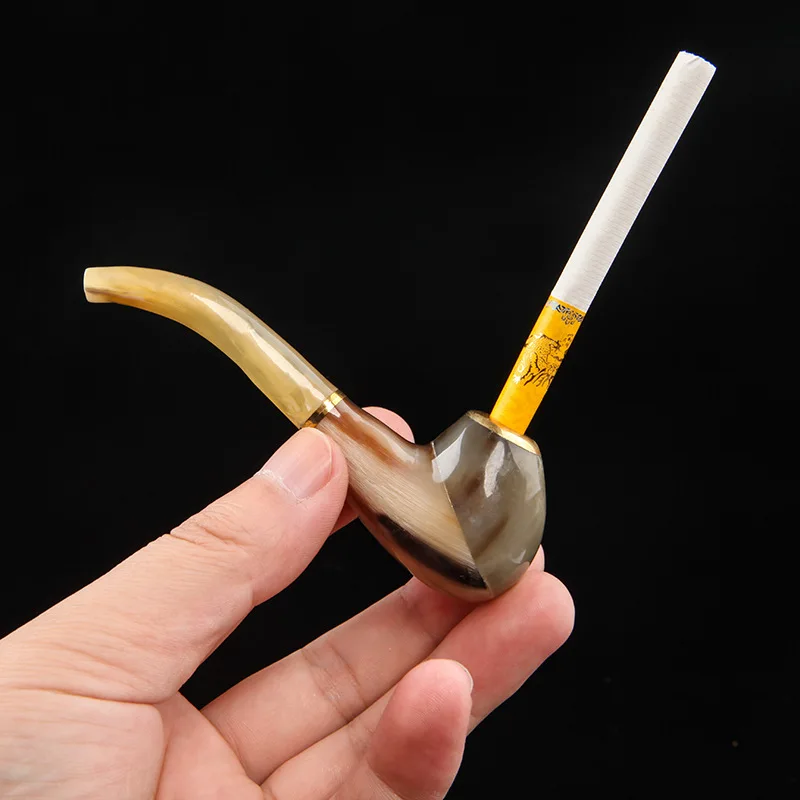 Natural horn pipe cigarette small portable dual-purpose fine pipe 
Natural horn pipe cigarette small portable dual-purpose fine pipe