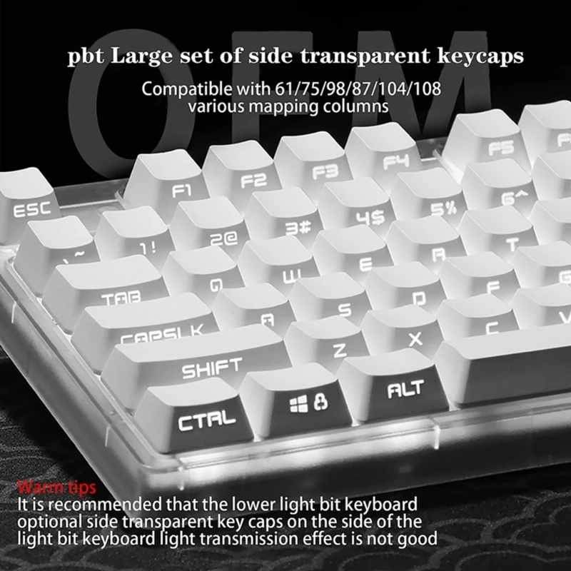 OEM профиль боковой подсветки клавиатуры двойной колпачок для игровой механической клавиатуры F19E
OEM профиль боковой подсветки клавиатуры двойной колпачок для игровой механической клавиатуры F19E