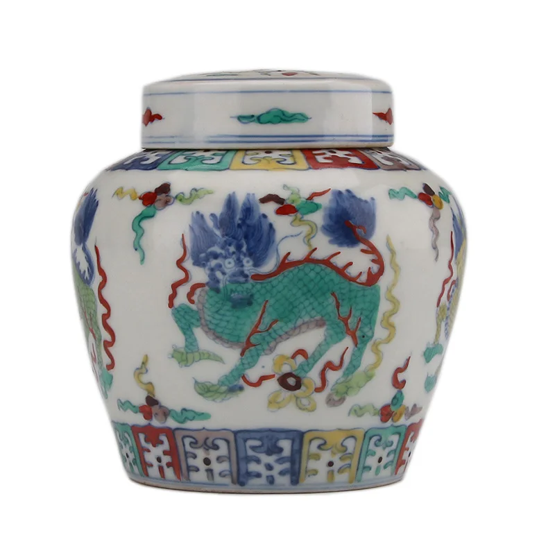 

jar Chenghua doucai Tianzi pot,kylin pattern Jingdezhen antique porcelain, Ming and Qing Dynasties, retro Chinese ornaments