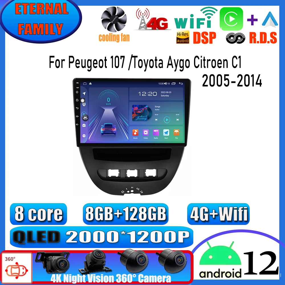 

Автомобильный мультимедийный плеер 2 Din, Android 10, для Peugeot 107, Toyota Aygo, Citroen C1 2005-2014, стерео, GPS-навигация, BT, Wi-Fi