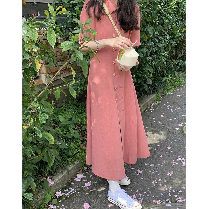 Chinese Style Summer Buckle New Chinese Style Dress Women's Summer Design Sense Niche Retro Waist-Controlled Pink Long Dress
Chinese Style Summer Buckle New Chinese Style Dress Women's Summer Design Sense Niche Retro Waist-Controlled Pink Long Dress