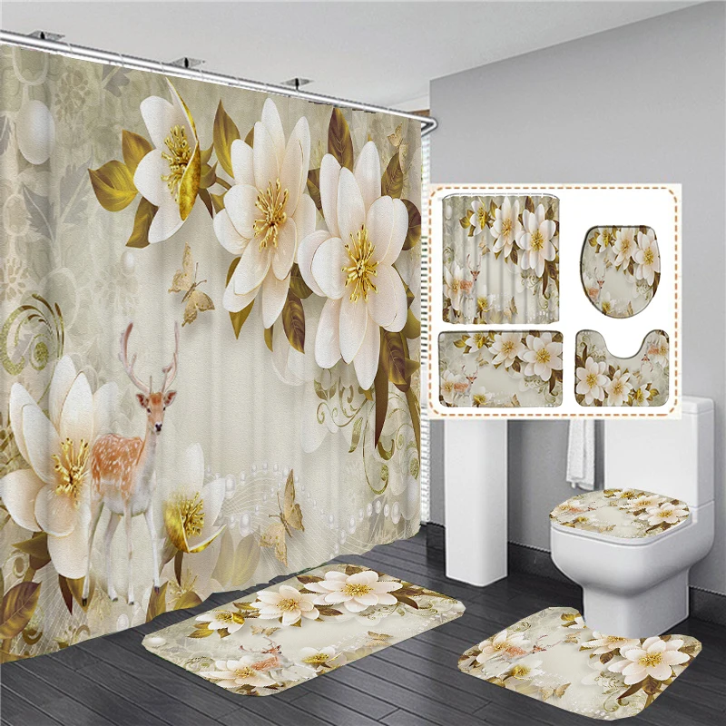 Elegant Bouquet of Fantastic Flowers 3D European Style Shower Curtain Bathroom Curtain and Bath Rug Carpet Set Floral Home Decor
Elegant Bouquet of Fantastic Flowers 3D European Style Shower Curtain Bathroom Curtain and Bath Rug Carpet Set Floral Home Decor