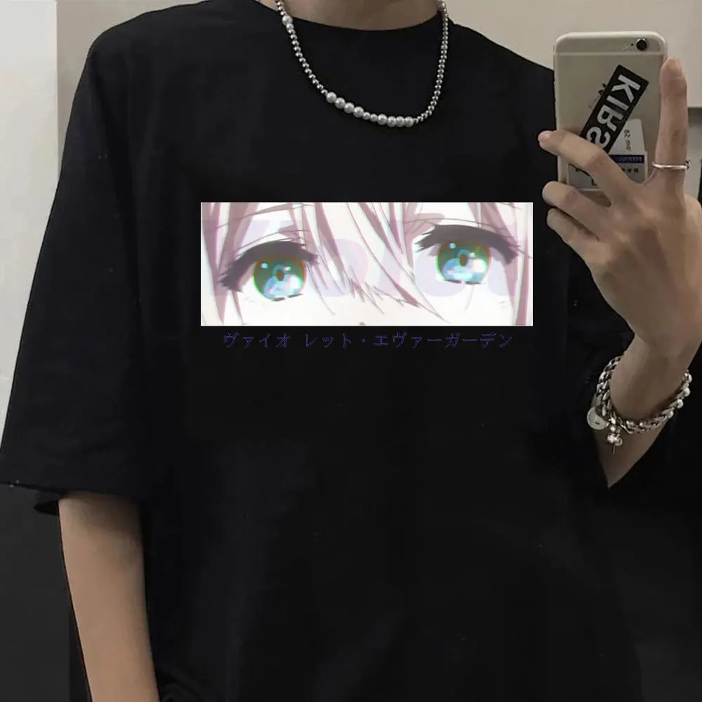 

Japanese Anime Violet Evergarden Eyes Print T-shirt Men Harajuku Graphic Aesthetic T Shirt Manga Tshirt Streetwear Top Tee Male