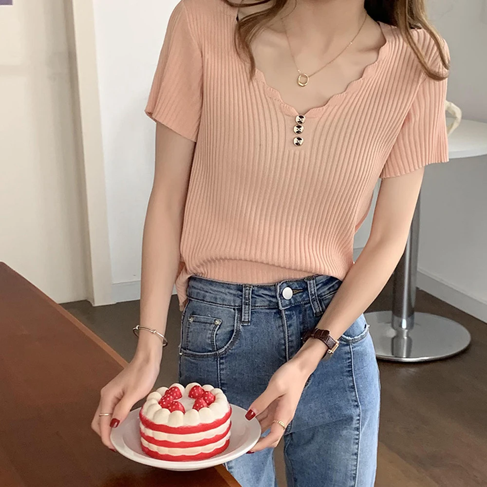 Woman T Shirt Short Sleeved Blouse Women Orange Green Wave Collar Knitted Blouse Clothes Womens Tops And Blouses Elegant S-2XL
Woman T Shirt Short Sleeved Blouse Women Orange Green Wave Collar Knitted Blouse Clothes Womens Tops And Blouses Elegant S-2XL