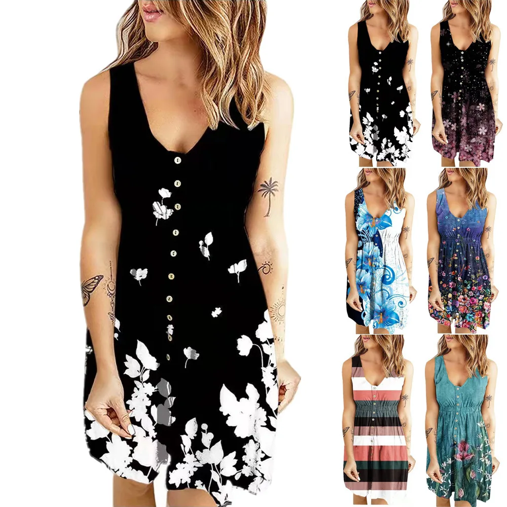 2022 European and American summer new women's printed button casual loose vest dress
2022 European and American summer new women's printed button casual loose vest dress