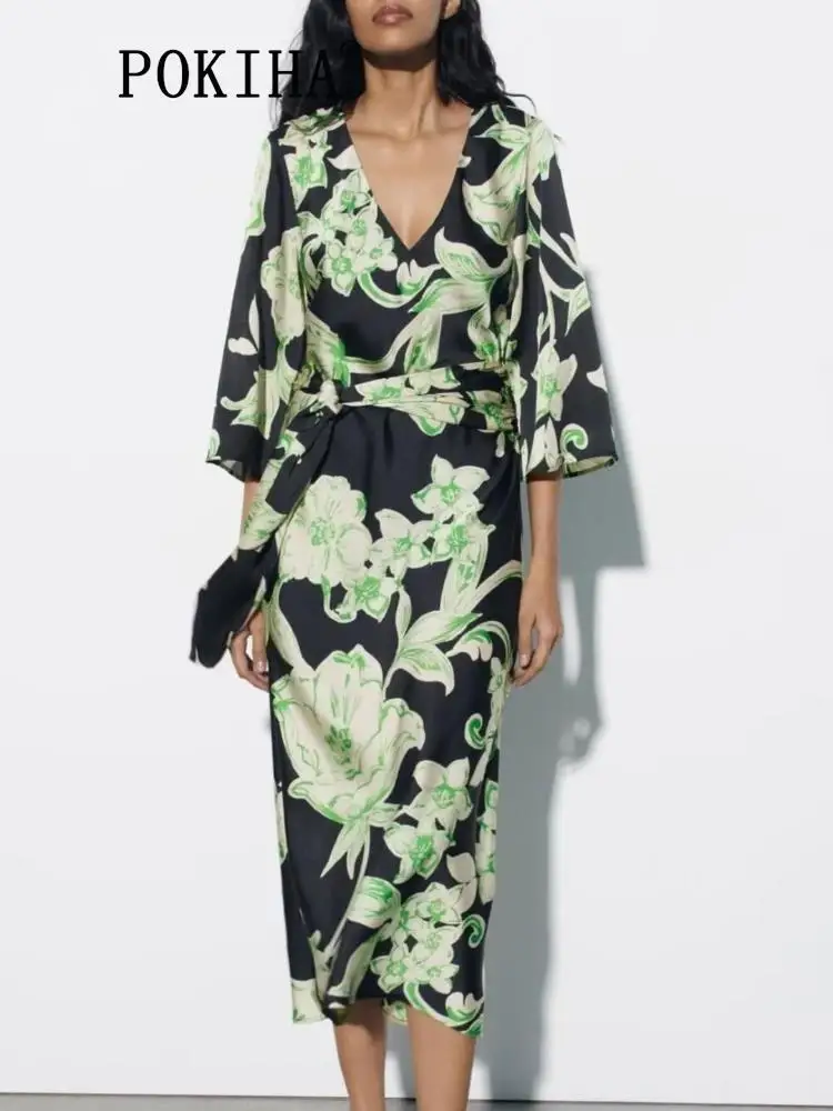 Pokiha Fashion Women Elegant V-neck Bow Waistband With Printed Midi Dress Vintage Short Sleeve Female Dresses Vestidos Mujer
Pokiha Fashion Women Elegant V-neck Bow Waistband With Printed Midi Dress Vintage Short Sleeve Female Dresses Vestidos Mujer