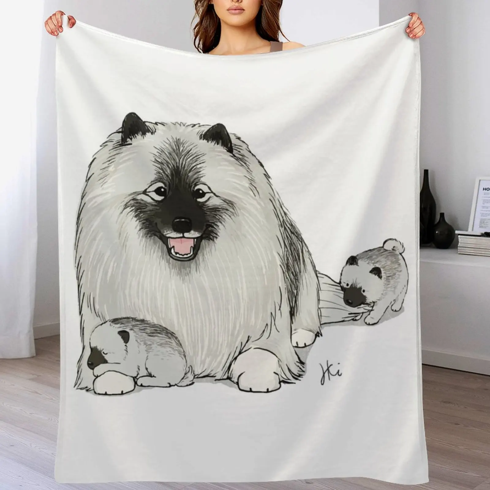 Собака Happy Keeshond со щенками | Милое одеяло Keesies Keeshonden красивые одеяла для дивана