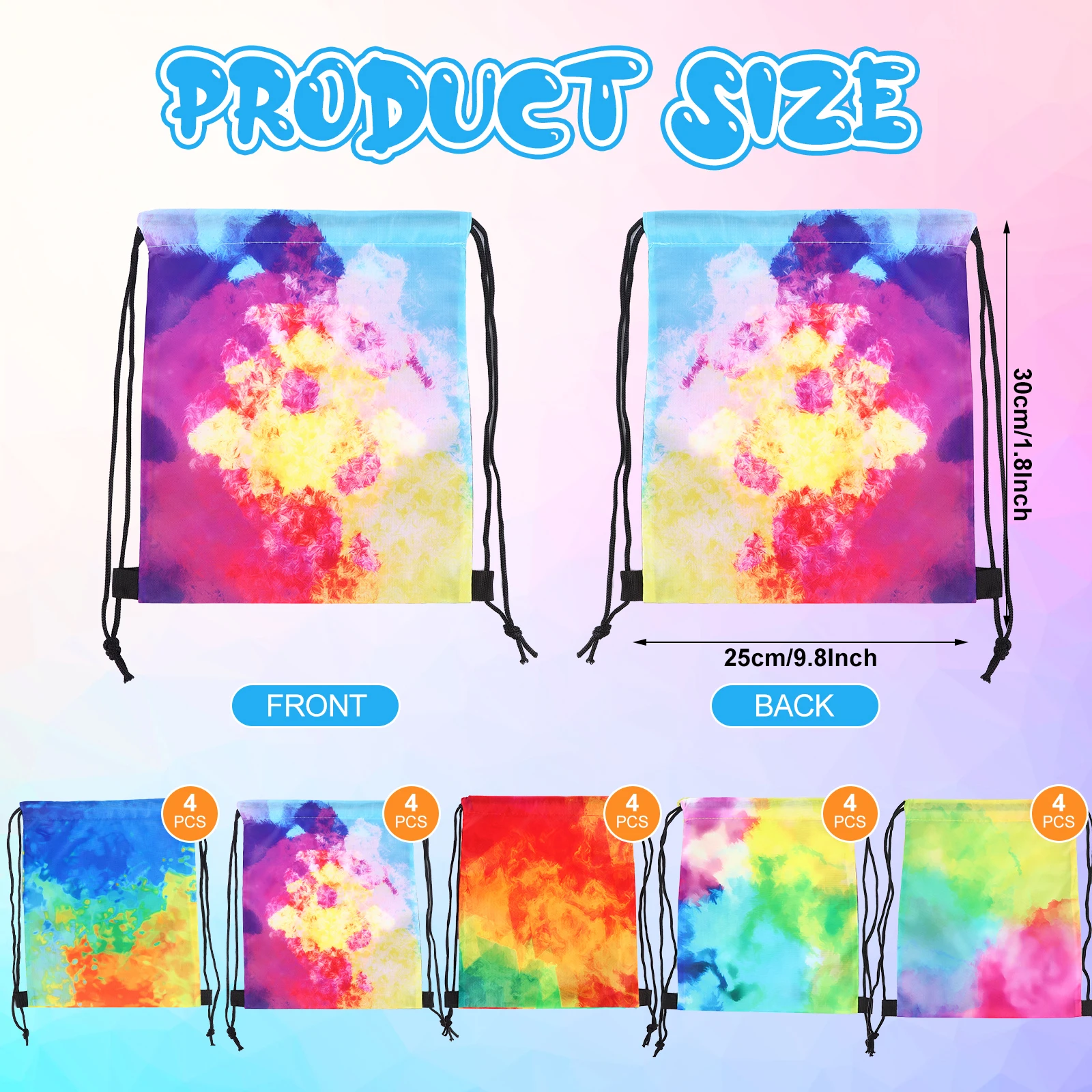 

20 Pack Tie Dye Drawstring Backpack Bag Colorful Gym Sack Water Resistant Polyester Cinch Bag For Outdoor Yoga Travel Swim