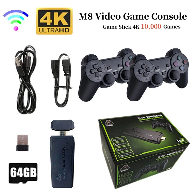 M8 Video Game Console 2.4G Double Wireless Controller Game Stick 4K 10000 Games 64GB Retro Games For PS1/GBA Boy Gift
M8 Video Game Console 2.4G Double Wireless Controller Game Stick 4K 10000 Games 64GB Retro Games For PS1/GBA Boy Gift
