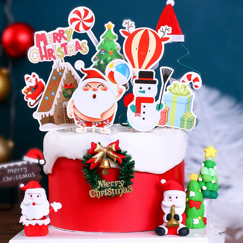 

Счастливая фотография Санта-Клаус Лось DIY Дети Рождественская вечеринка кекс Топпер семейный Рождественский подарок десерт украшения