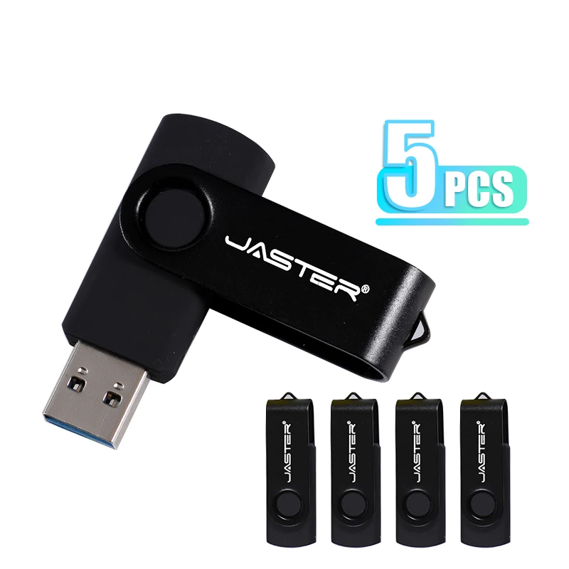 

JASTER LOT5PCS Rotatable 360° 2.0 Pendrive 4GB USB Flash Drive 32GB Black Pen Drives 64GB U Disk 16GB Free LOGO Gifts Key Chain