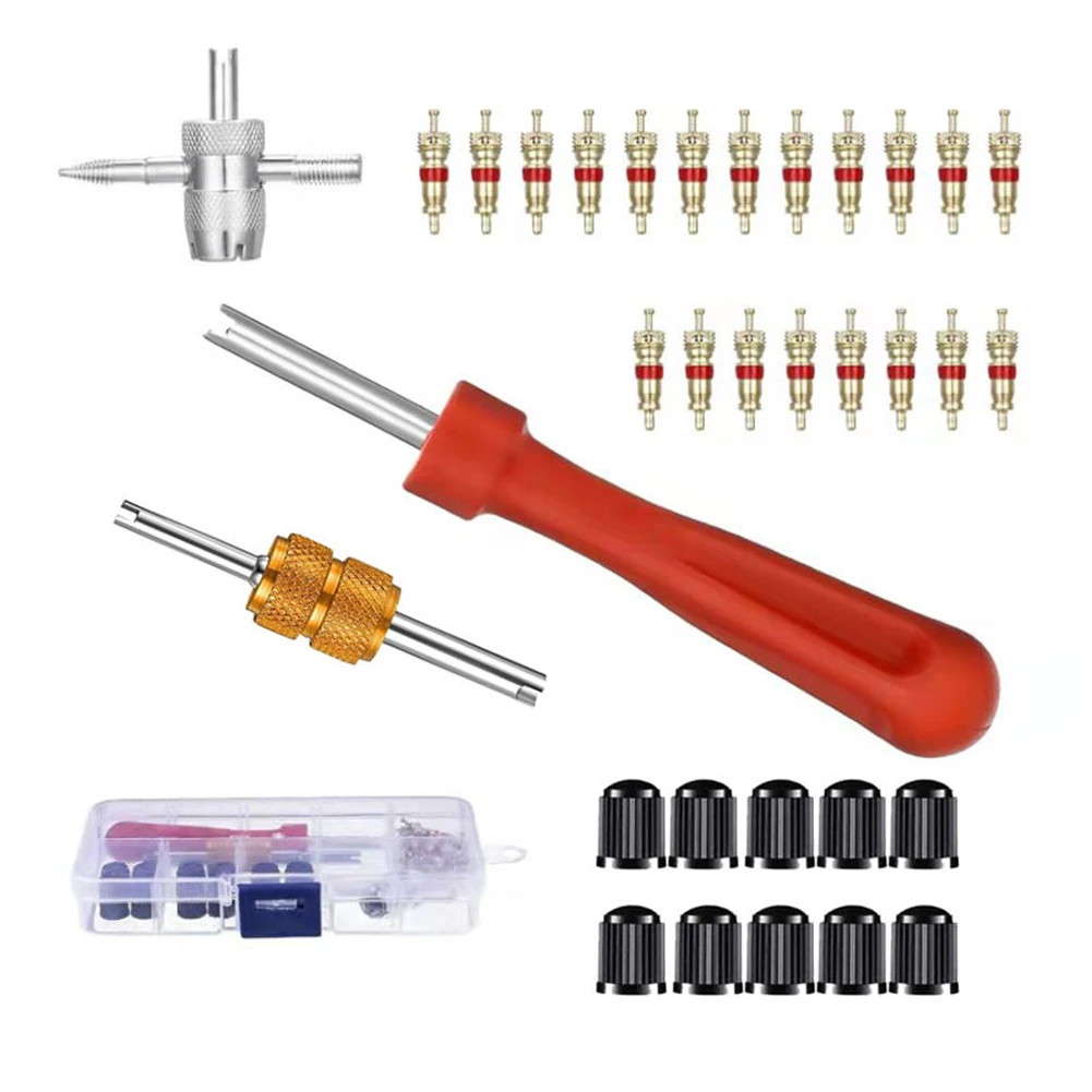 

Removes And Install Valves Cores Valve Stem Install Tools 1 Four Way Valve Tool 1 Small Wrench 20 Air Cores 33pcs