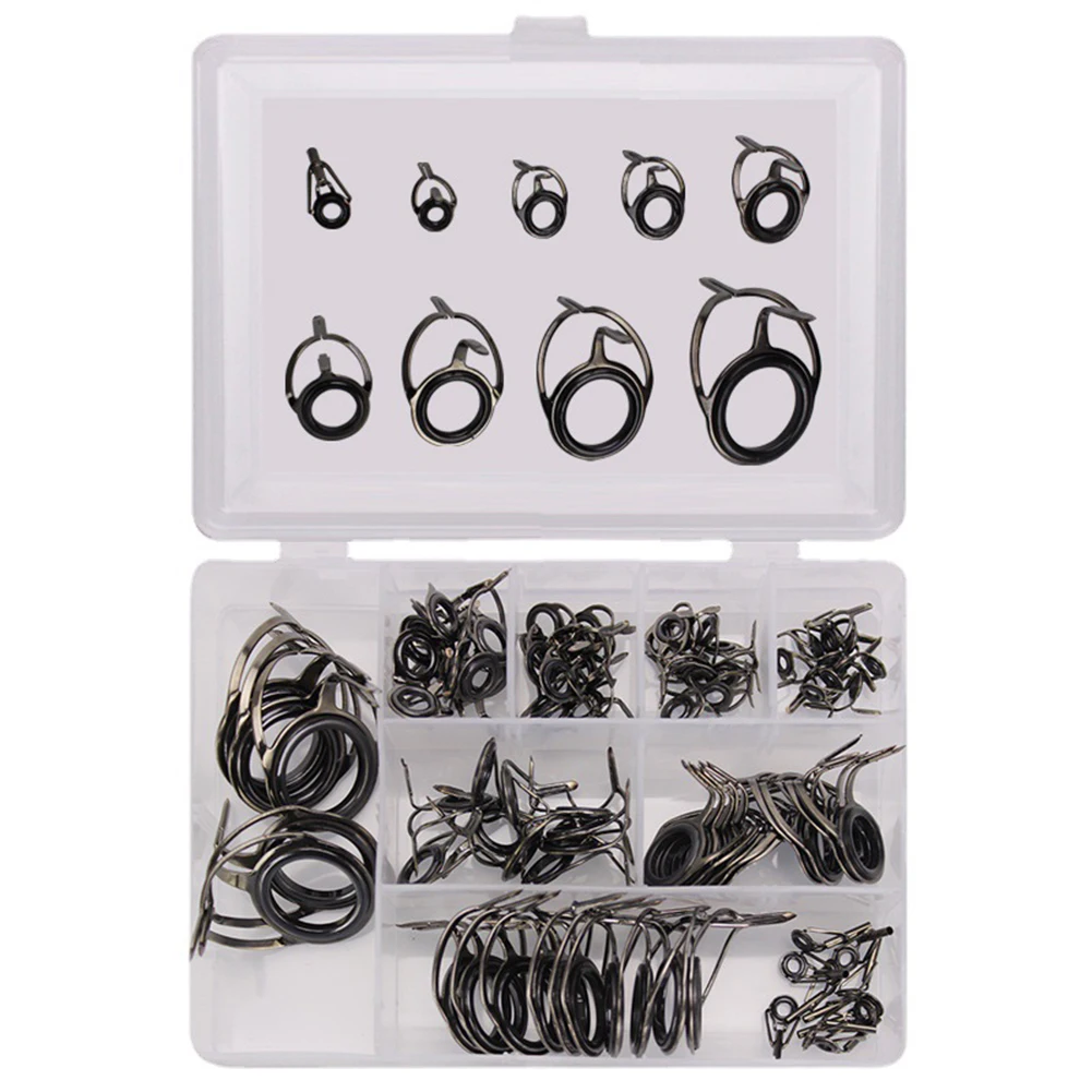 85pcs Fishing Rod Guide Tip Top Eye Rings Line Repair Kit With Fishing Tackle Box 6#-30# 9 Size Set Tough Stainless Steel Frame
85pcs Fishing Rod Guide Tip Top Eye Rings Line Repair Kit With Fishing Tackle Box 6#-30# 9 Size Set Tough Stainless Steel Frame