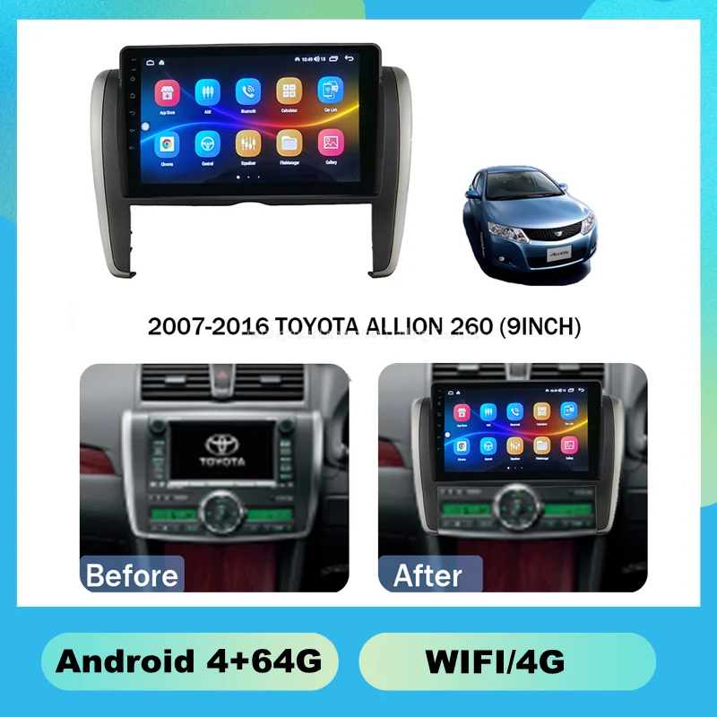 

9-дюймовый емкостный автомобильный Dvd-проигрыватель 2007-2016 для TOYOTA ALLION 260, прочая автомобильная электроника, Lcd Lvds, емкостный сенсорный экран