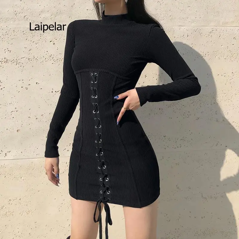 Tie Up Bandage Black Bodycon Dress Autumn Basic Long Sleeve Knitted Mini Dresses Ladies Skinny Casual Winter Fashion
Tie Up Bandage Black Bodycon Dress Autumn Basic Long Sleeve Knitted Mini Dresses Ladies Skinny Casual Winter Fashion