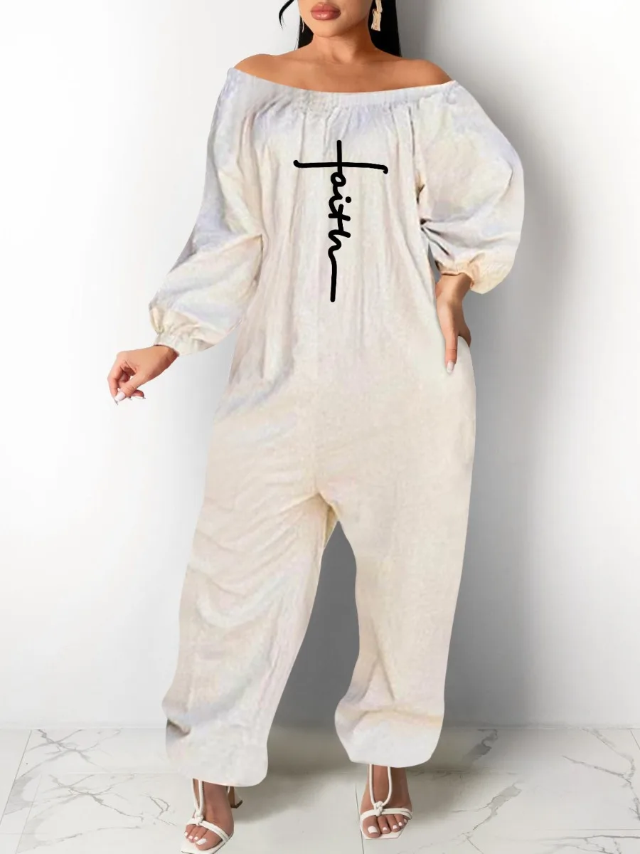 LW Birthday Outfits for Women Fall New Style Loose Off The Shoulder Bateau Neck Faith Letter Print Wide Leg HotSale Jumpsuit
LW Birthday Outfits for Women Fall New Style Loose Off The Shoulder Bateau Neck Faith Letter Print Wide Leg HotSale Jumpsuit