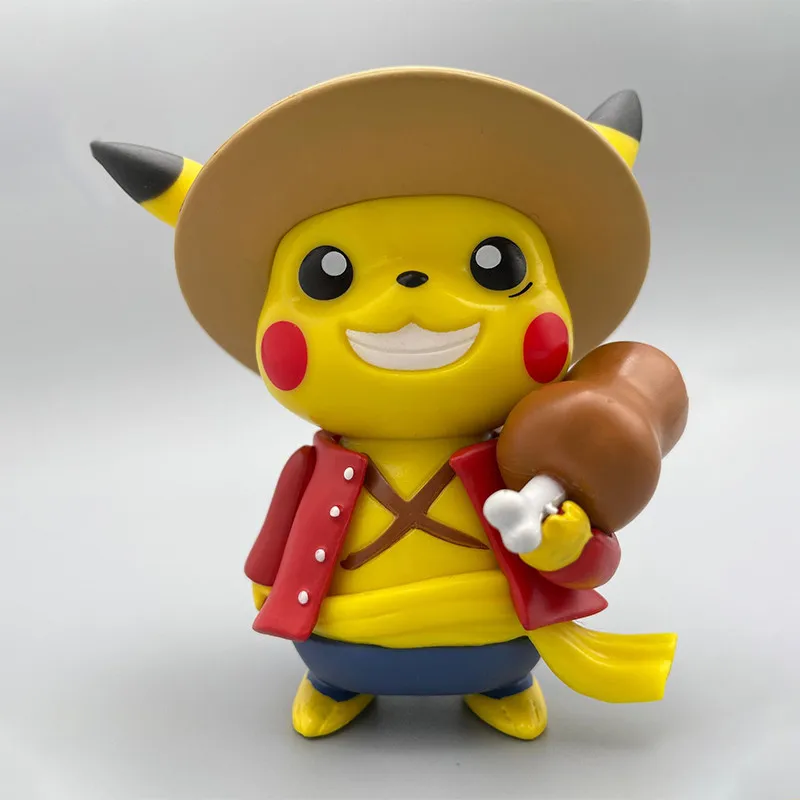 

10cm Anime Pokemon Action Figure Pikachu Cosplay One Pieces Luffy Kawaii Elf Pokémon Doll PVC Collectible Model Toy Kid Gift