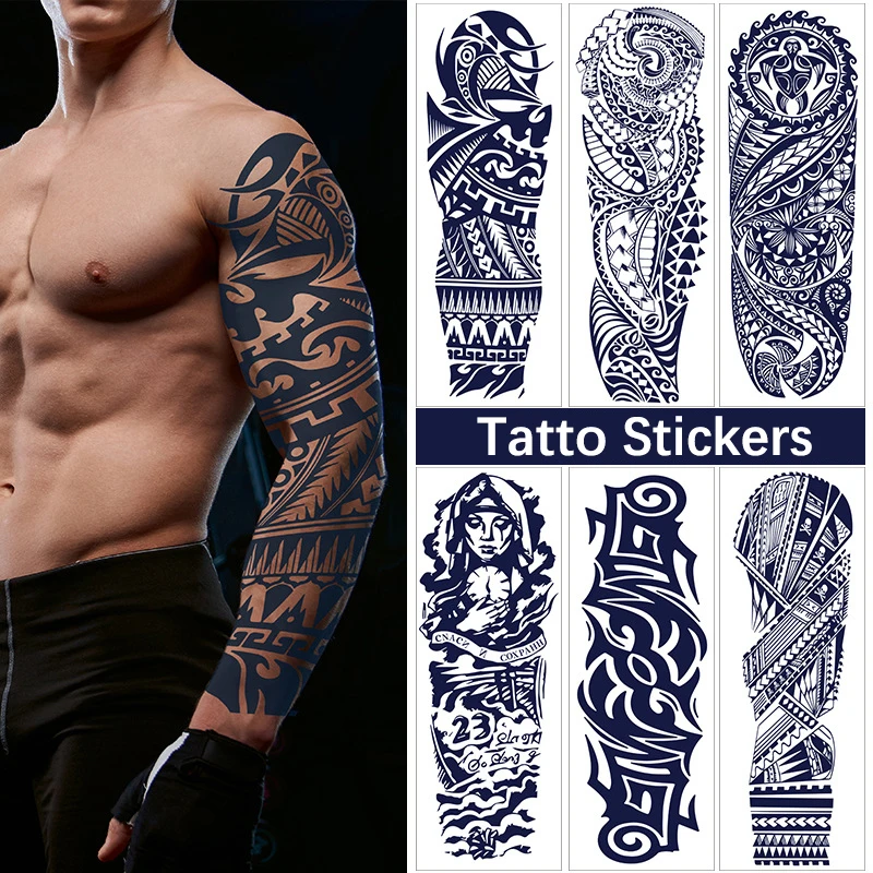 

Временные татуировки на всю руку, 1 лист, большой тотем, этнический большой рукав, татуировка, наклейка, боди-арт, сексуальный дракон, татуировки для мужчин