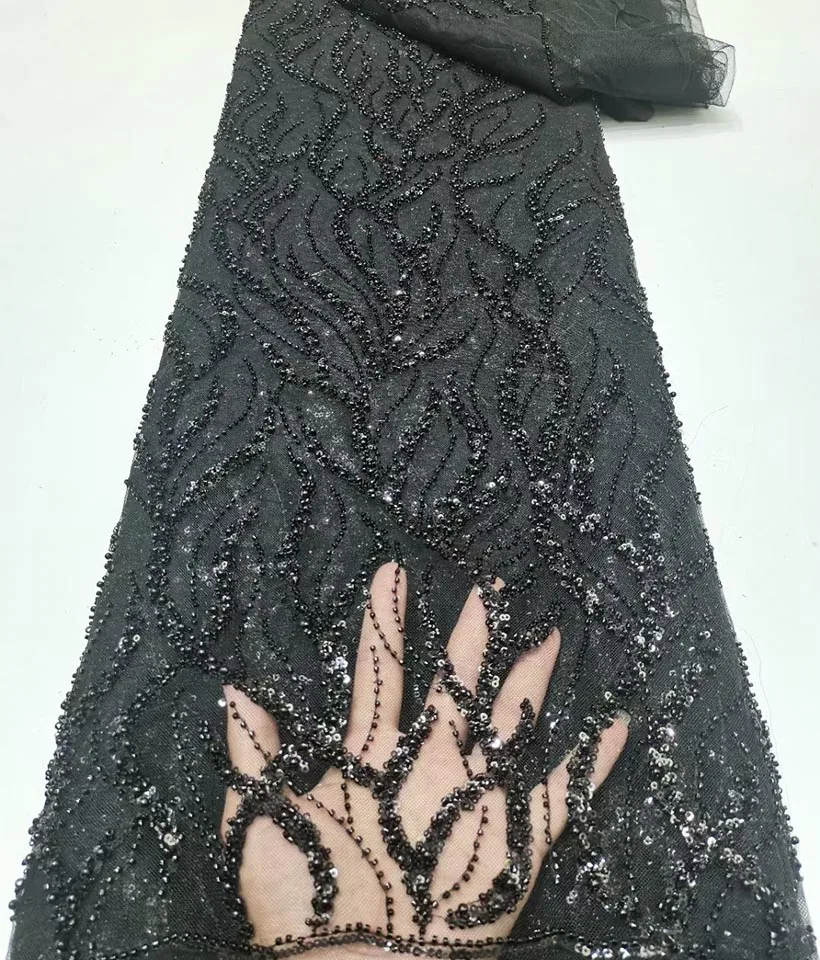 Black African Sequence Lace Fabrics 2022 High Quality Embroidery Hand Beaded Tulle Mesh Lace With Sequins For Bridal Net Dress
Black African Sequence Lace Fabrics 2022 High Quality Embroidery Hand Beaded Tulle Mesh Lace With Sequins For Bridal Net Dress