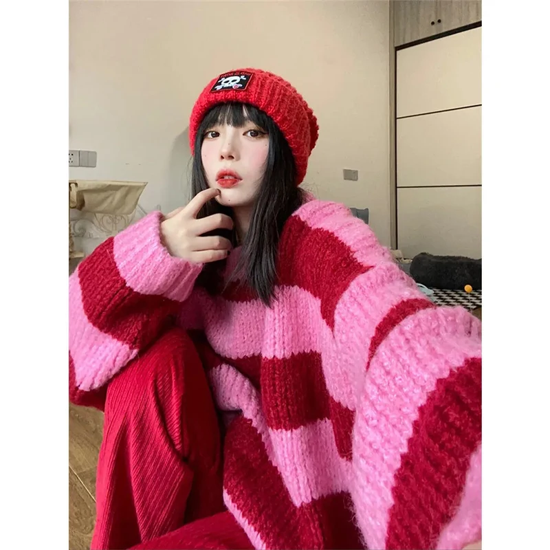 Y2K Streetwear Striped Sweater Women Harajuku Oversized Knitted Pullovers Korean Sweet Casual Knitwear Vintage Loose Jumper Tops
Y2K Streetwear Striped Sweater Women Harajuku Oversized Knitted Pullovers Korean Sweet Casual Knitwear Vintage Loose Jumper Tops