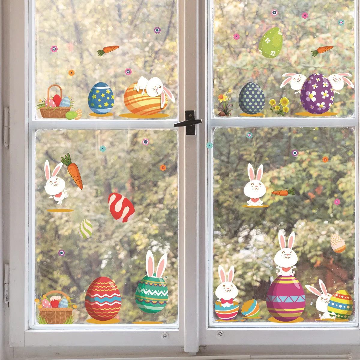 

Easter white rabbit window glass stickers electrostatic stickers window double-sided visual decorative wall stickers