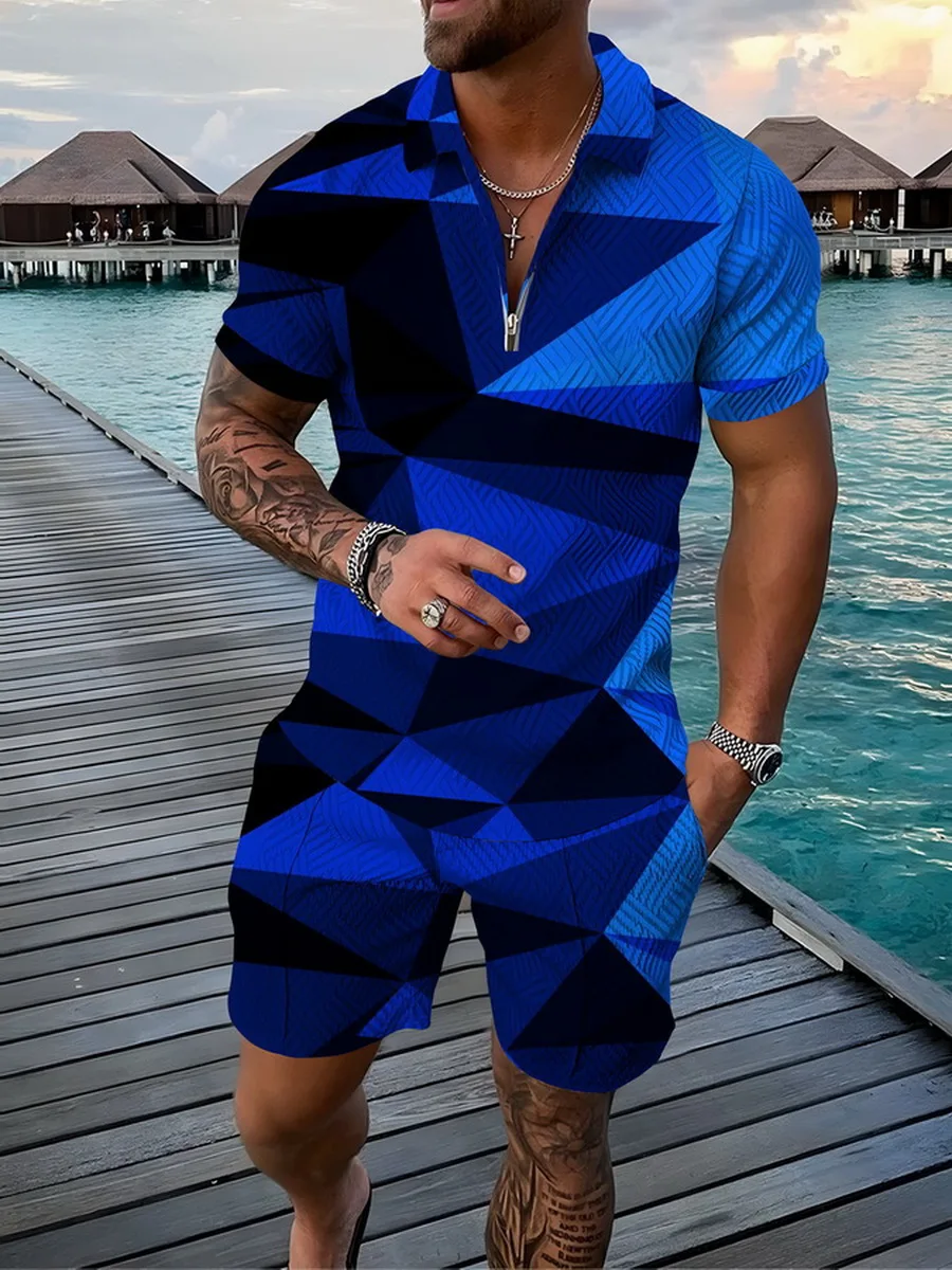 Summer Seaside Vacation Short-Sleeved Suit Men'S Lapel Zipper Polo Shirt Short-Sleeved Shorts Two-Piece Suit
Summer Seaside Vacation Short-Sleeved Suit Men'S Lapel Zipper Polo Shirt Short-Sleeved Shorts Two-Piece Suit