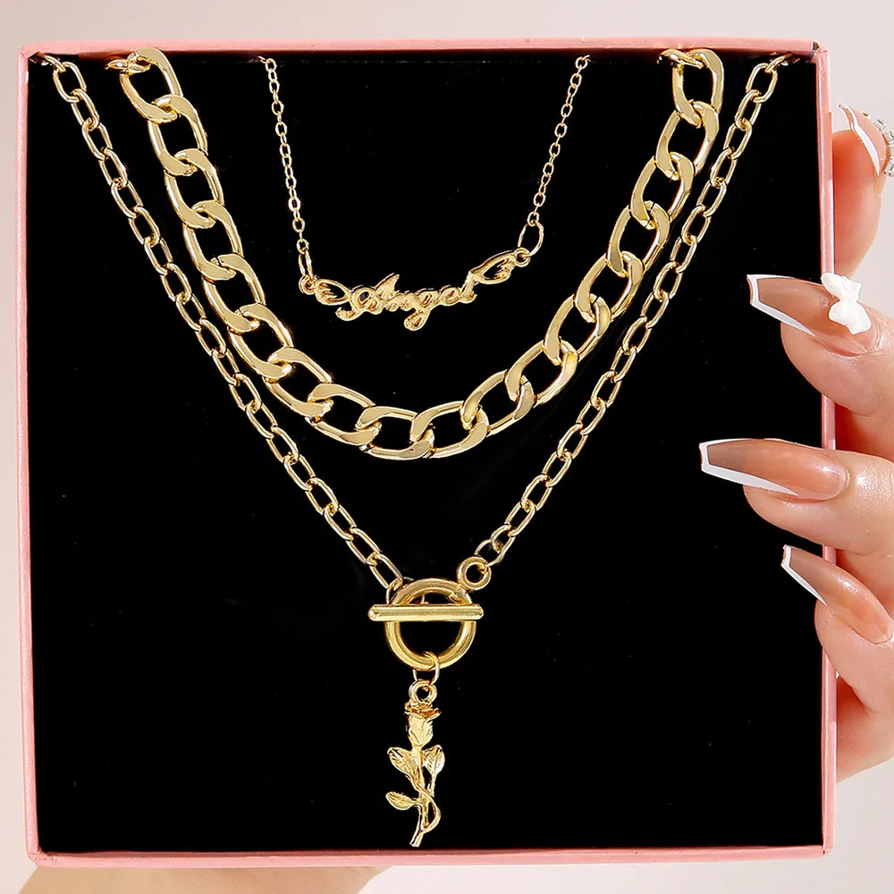 Fashion Punk Multi-layer Chain Rose Pendant Necklaces for Women Three-layered Chains Necklace Choker Jewelry Wholesale Collares
Fashion Punk Multi-layer Chain Rose Pendant Necklaces for Women Three-layered Chains Necklace Choker Jewelry Wholesale Collares