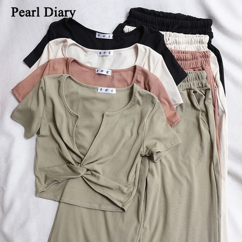 Pearl Diary Summer Deep V-Neck Intersect Short Sleeves T-Shirt Top Women Suit High-Waisted Thin Wide Leg Pants Two-Piece Suit
Pearl Diary Summer Deep V-Neck Intersect Short Sleeves T-Shirt Top Women Suit High-Waisted Thin Wide Leg Pants Two-Piece Suit