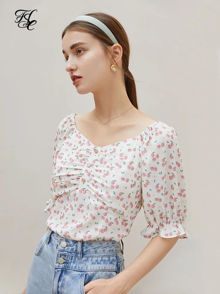 FSLE Office Lady Color Printed Shirt Women Summer 2021 Thin French Sweet V-neck Chiffon Short Sleeve Pink Women Top
FSLE Office Lady Color Printed Shirt Women Summer 2021 Thin French Sweet V-neck Chiffon Short Sleeve Pink Women Top