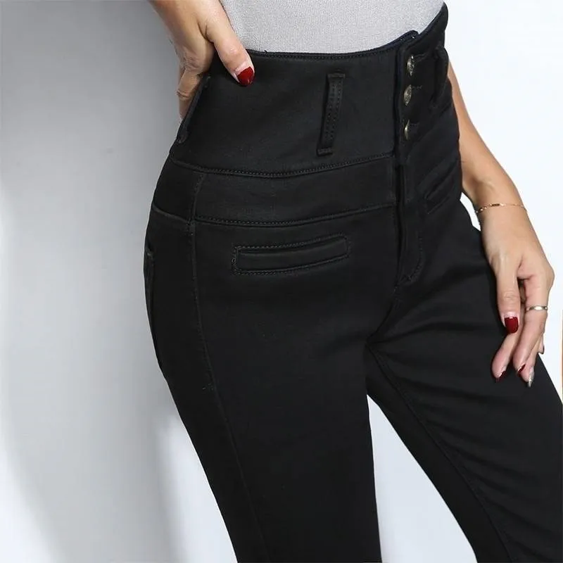 

Новинка 2023, бархатные плотные джинсы с высокой талией, женские зимние обтягивающие Стрейчевые теплые джинсовые брюки, черные джинсовые брюки для мам с флисовой подкладкой