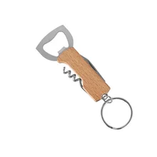 Multi-Functional Portable Beer Bottle Opener with Keychain Metal Beech Wood Wine Corkscrew Opener Can Opener Mens Gift