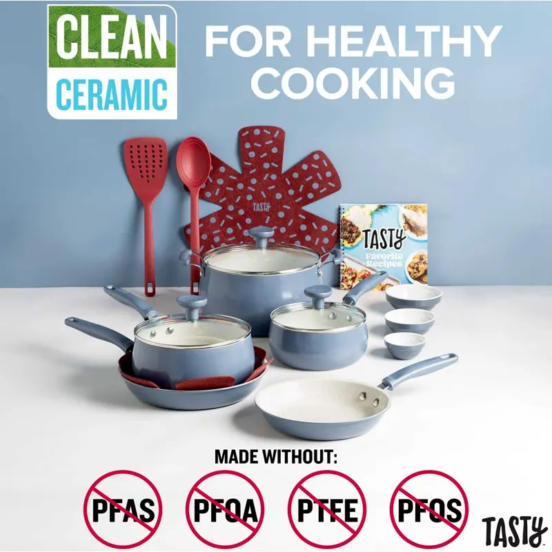 2023 New NEW Ceramic 16 Piece Non-Stick Aluminum Cookware Set, Slate Blue Cookware Set Cooking Pots and Pans Set Include Frying
2023 New NEW Ceramic 16 Piece Non-Stick Aluminum Cookware Set, Slate Blue Cookware Set Cooking Pots and Pans Set Include Frying