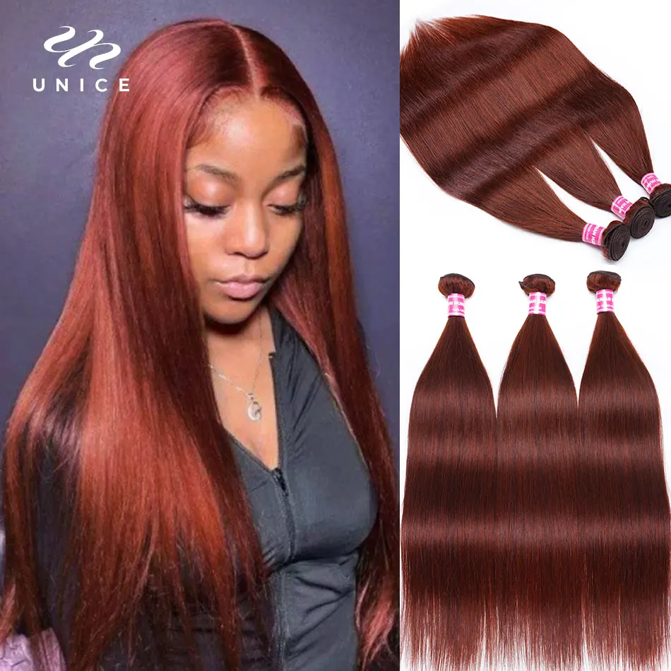 

Unice Hair 33B Dark Ginger Straight Hair 3/4 Bundles Reddish Brown 100% Human Hair Weave Auburn Straight Hair Bundle