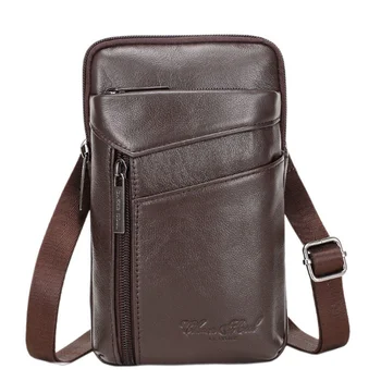 Men Genuine Leather Hip Bum Waist Bag Pack Mobile Phone Belt Hook Fashion Casual Male Small Cross Body Shoulder s 2024