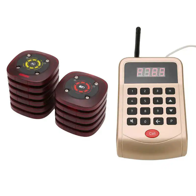 

Restaurant Pager System 3 Modes Wireless Transmission Coaster Paging System with 10 Pagers for Churches Hospital 100‑240V