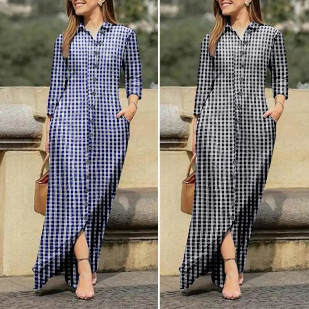 

Anti-fade Charming Single Breasted Lady Long Shirt Dress Mid-Rise Casual Dress Pockets Female Clothing