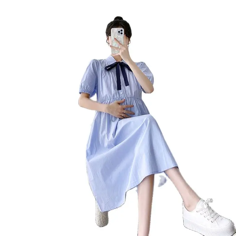 Blue Maternity Lactation Dress for Summer Short Sleeve Turn-down Collar Postpartum Women Nursing Clothes Bowknot Pregnancy Dress
Blue Maternity Lactation Dress for Summer Short Sleeve Turn-down Collar Postpartum Women Nursing Clothes Bowknot Pregnancy Dress