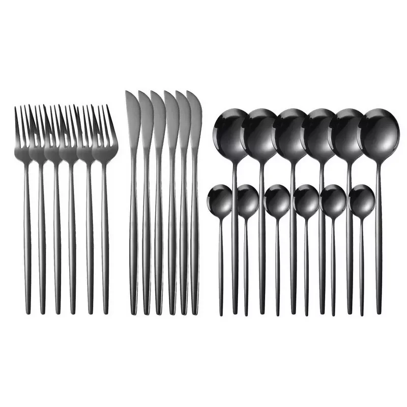 24pcs Black Western Dinnerware Set Stainless Steel Cutlery Set Fork Knife Spoon Tableware Set Flatware Set Silverware Set
24pcs Black Western Dinnerware Set Stainless Steel Cutlery Set Fork Knife Spoon Tableware Set Flatware Set Silverware Set
