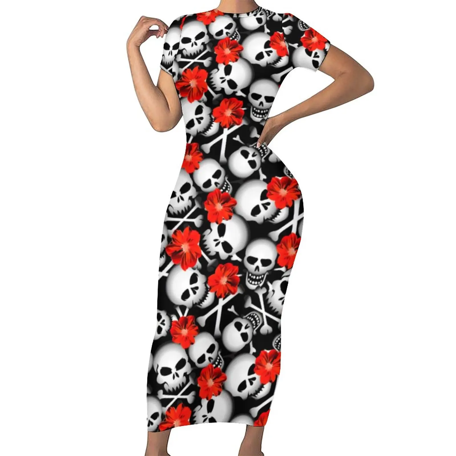 Женское платье с принтом в виде черепа, Красное Облегающее Платье-макси с коротким рукавом и цветами, Одежда большого размера
Женское платье с принтом в виде черепа, Красное Облегающее Платье-макси с коротким рукавом и цветами, Одежда большого размера