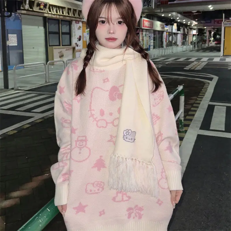 Свитер с мультяшным аниме Sanrio, милый жаккардовый вязаный свитер Hello Kitty для студентов, свободный свитер средней длины, игрушка для девочек
Свитер с мультяшным аниме Sanrio, милый жаккардовый вязаный свитер Hello Kitty для студентов, свободный свитер средней длины, игрушка для девочек