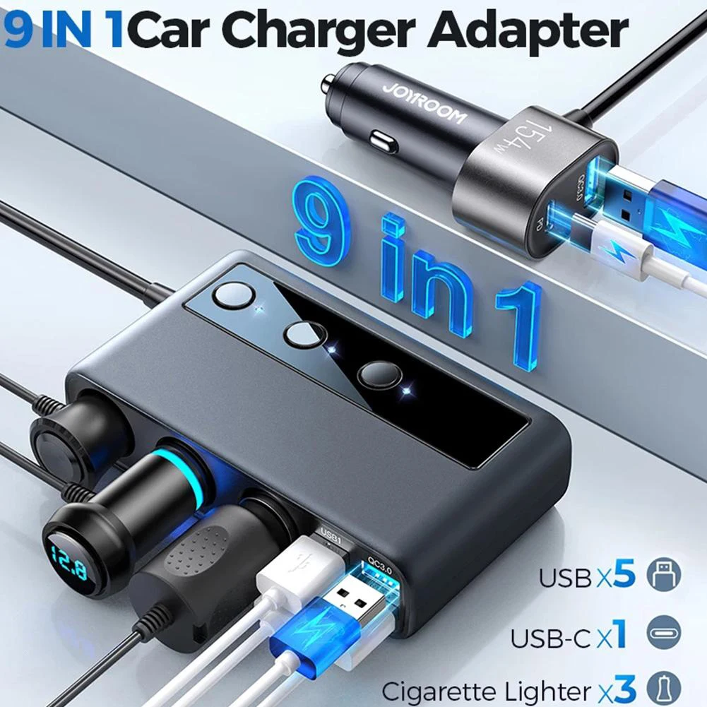 9 in 1 Car Mobile Phone Fast Charger Adapter 3 Socket Cigarette Lighter Splitter Charge 154W Multi-port PD+QC Quick Charge Head
9 in 1 Car Mobile Phone Fast Charger Adapter 3 Socket Cigarette Lighter Splitter Charge 154W Multi-port PD+QC Quick Charge Head