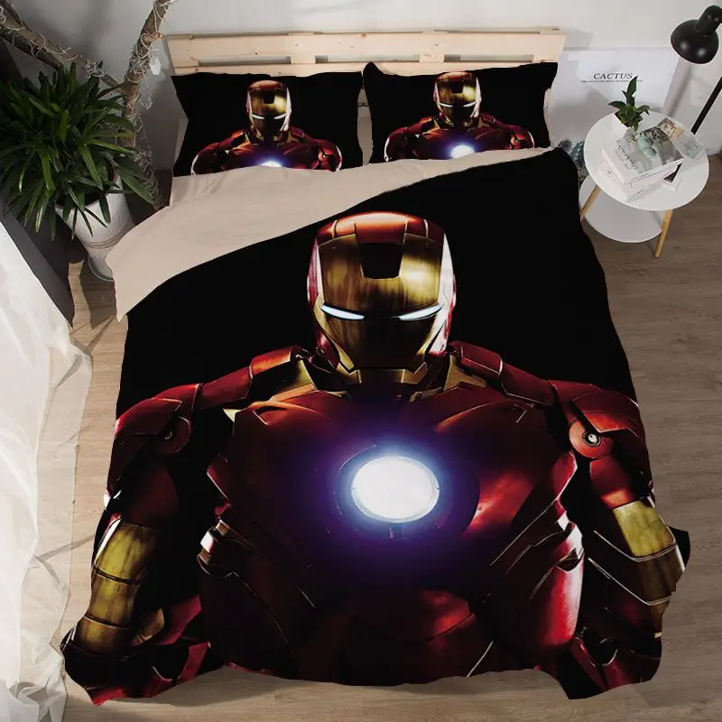 

Marvel Avengers Iron Man Spider-Man Captain America Anime Cartoon Bed three-piece Sheet Quilt Cover Student Dormitory Bedding