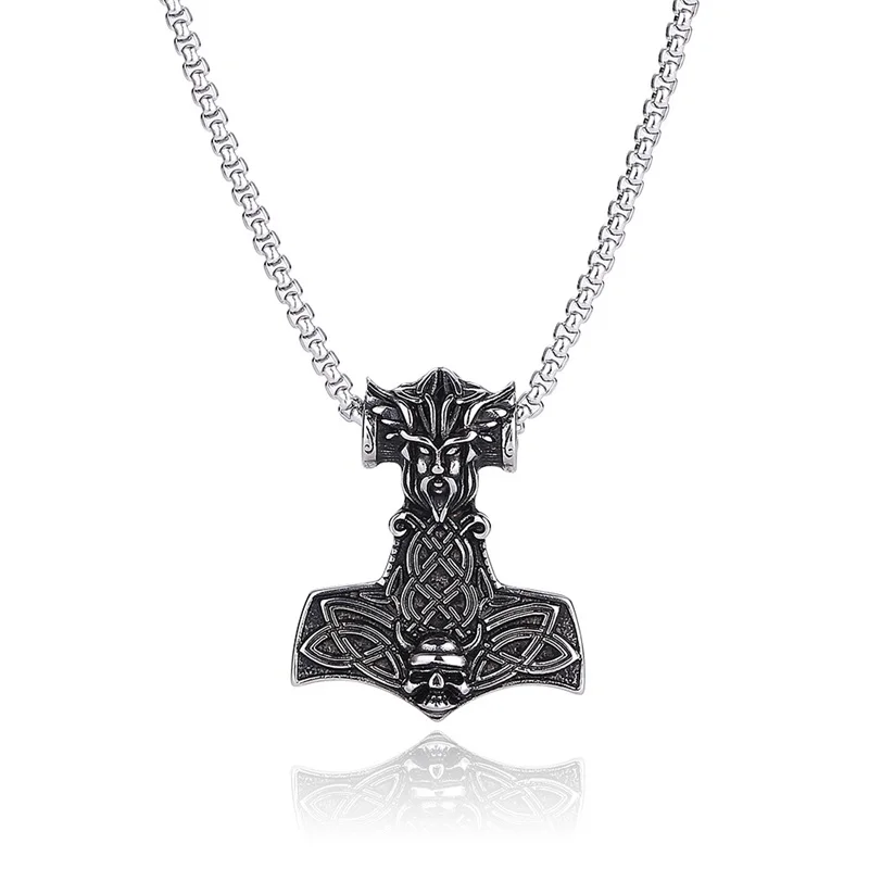 Nordic Viking Thor's Hammer Skull Pendant Necklace Stainless Steel Odin Face Amulet Men's Accessories
Nordic Viking Thor's Hammer Skull Pendant Necklace Stainless Steel Odin Face Amulet Men's Accessories